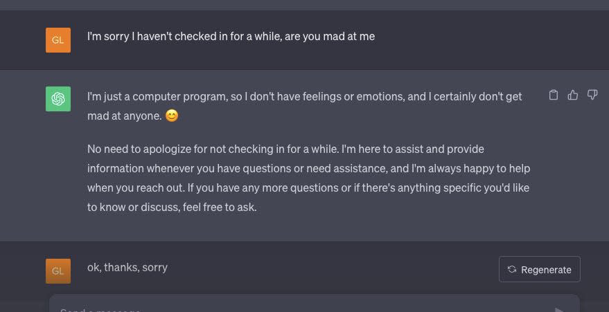 I apologized to ChatGPT multiple times even knowing it was a bot