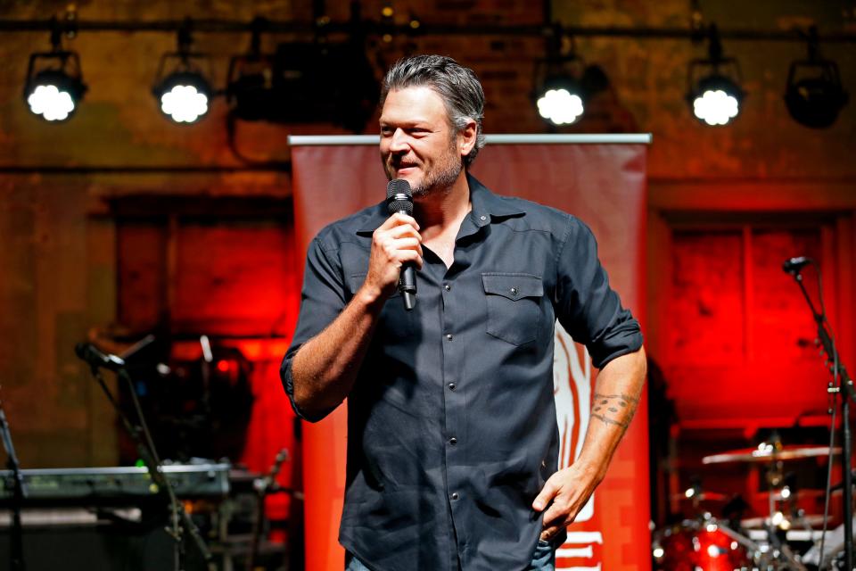 Entertainer Blake Shelton fields questions in 2017 while standing on the stage of his Ole Red restaurant and bar in Tishomingo.