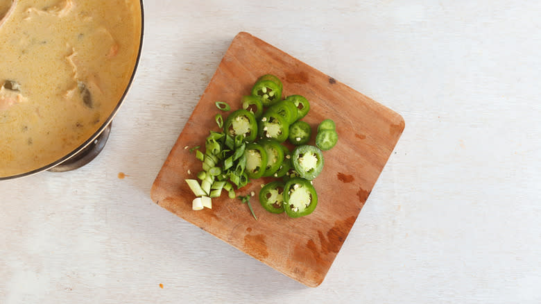 sliced jalapenos and scallions