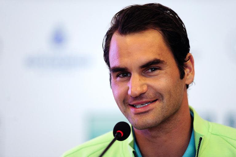 Swiss tennis player Roger Federer speaks during a press conference at the ATP Istanbul Open on April 27, 2015