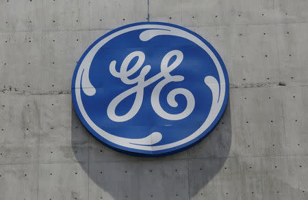FILE PHOTO: The logo of General Electric Co. is pictured at the Global Operations Center in San Pedro Garza Garcia, neighbouring Monterrey, Mexico, May 12, 2017. REUTERS/Daniel Becerril/File Photo