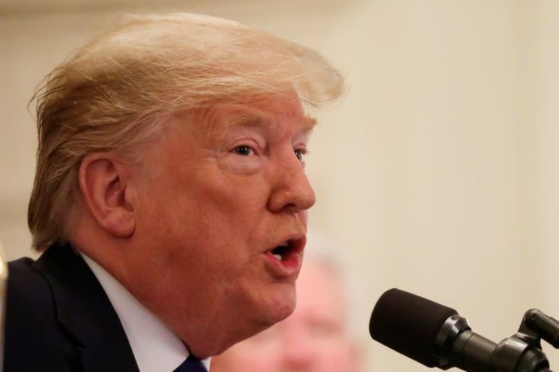 U.S. President Donald Trump speaks as he welcomes 2019 National Championship Football team the Louisiana State University Tigers to White House in Washington