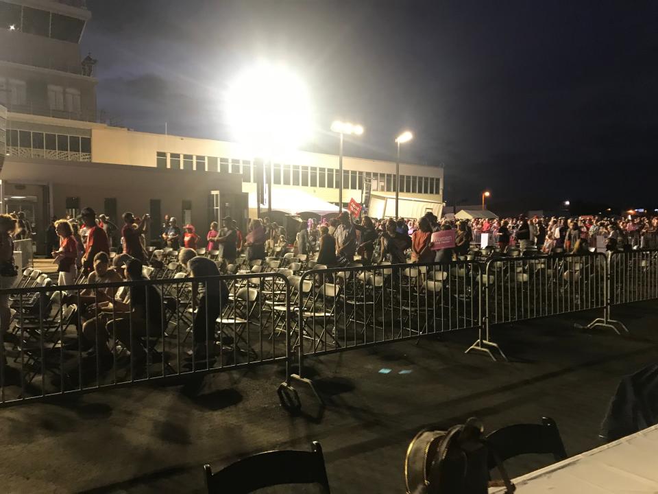 Some supporters at President Trump's Sept. 8 rally in Winston-Salem, N.C., left before the president finished speaking, leaving a section partially empty. This photograph was taken about eight minutes before Trump left the stage.