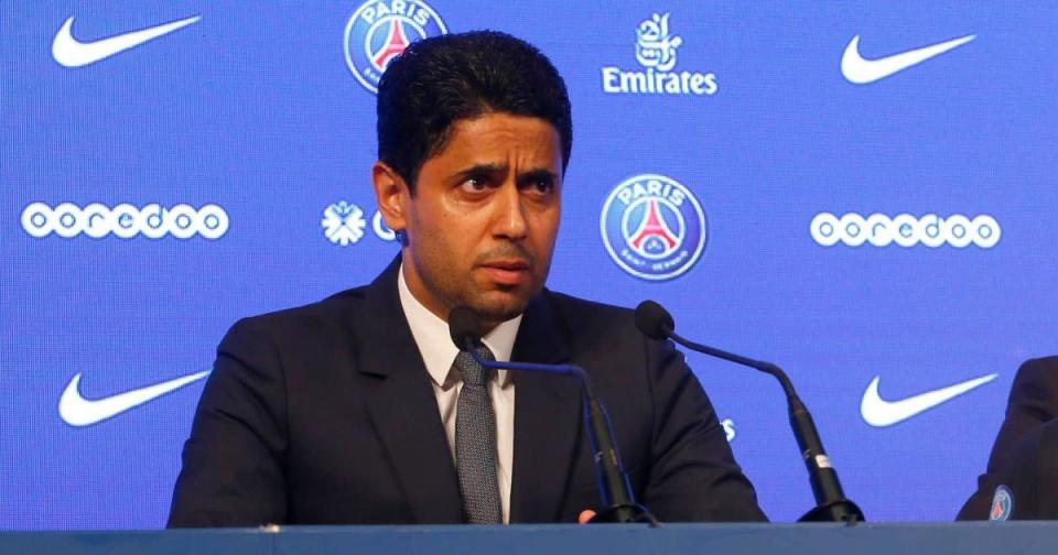 Nasser Al-Khelaifi, PSG chairman at the the signing of Kylian Mbappe from AS Monaco Credit: Alamy