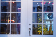 A look at the entrance to the East Wing of the White House during a preview of the White House holiday decorations, Monday, Nov. 29, 2021, in Washington. (AP Photo/Evan Vucci)