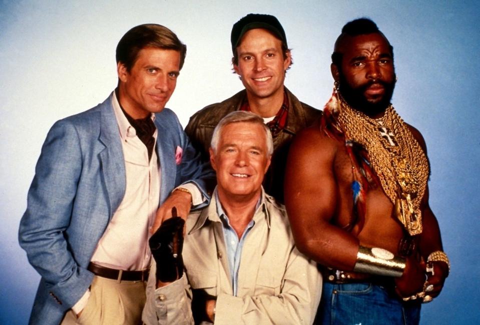 <p>Sie waren eine Gruppe von Ex-Elitesoldaten - und das Idol einer Generation. Dass das "A-Team" Kult wurde, lag vor allem den vier Haudegen Face (Dirk Benedict, von links), "Hannibal" (der 1994 verstorbene George Peppard), Murdock (Dwight Schultz) und "B.A." (Mr. T). (Bild: RTL Nitro)</p> 