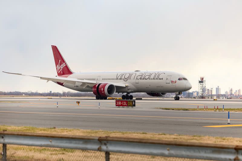 FILE PHOTO: Virgin Atlantic first transatlantic flight on 100% sustainable aviation fuel arrives in New York