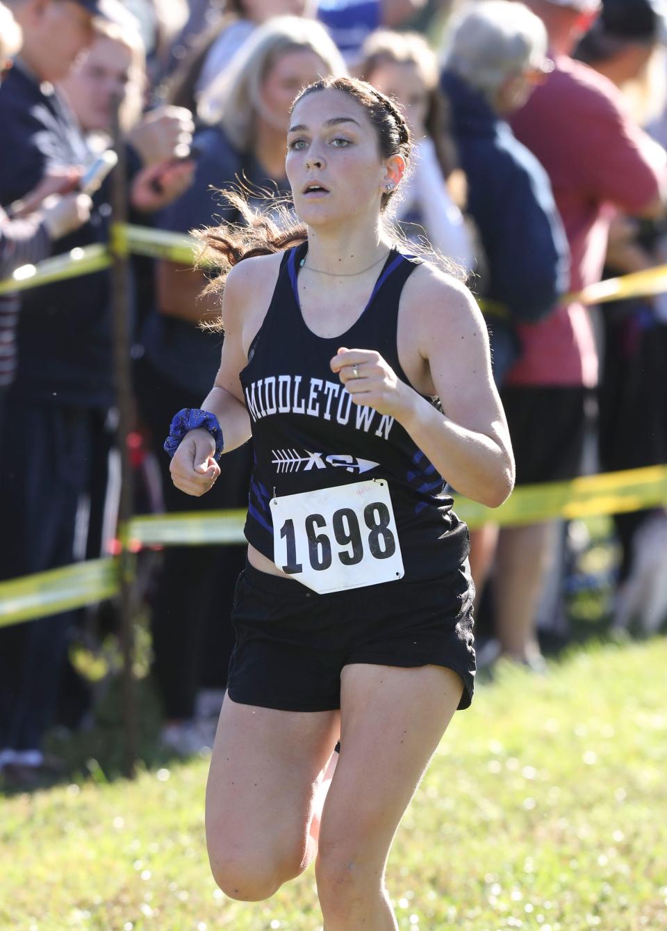 Middletown's Isabelle Walsh finishes third in the Joe O'Neill Cross Country Invitational at Bellevue State Park Friday, Oct. 14, 2022.