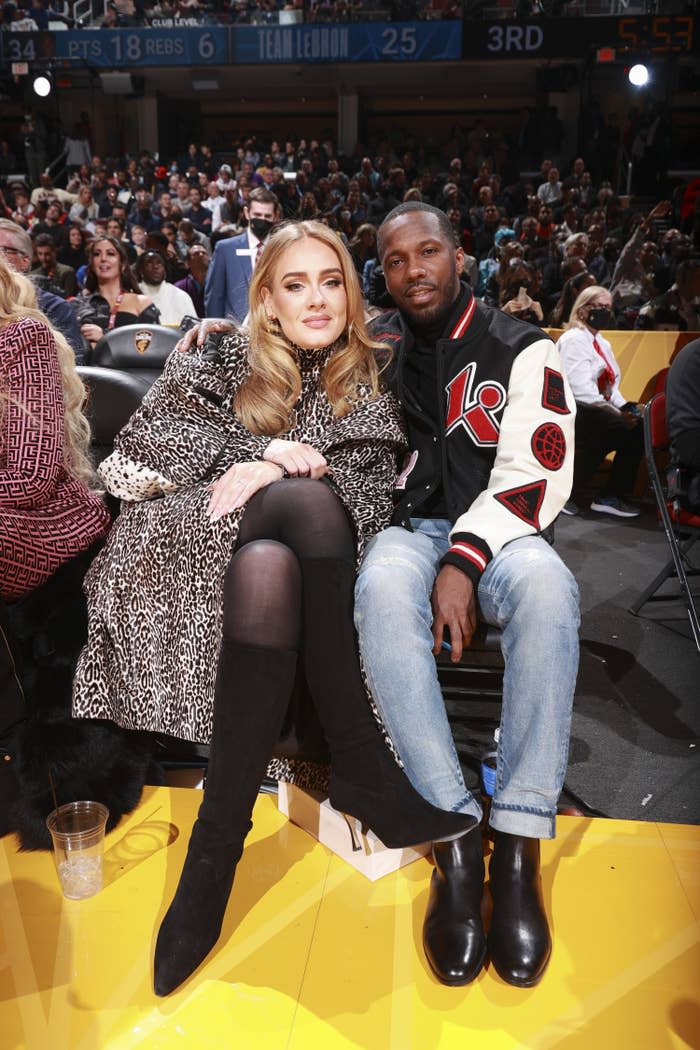 Adele and Rich sitting courtside together at the NBA All-Star Game
