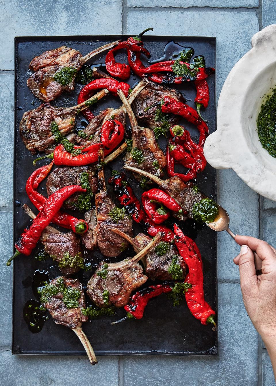 Grilled Lamb Chops and Peppers