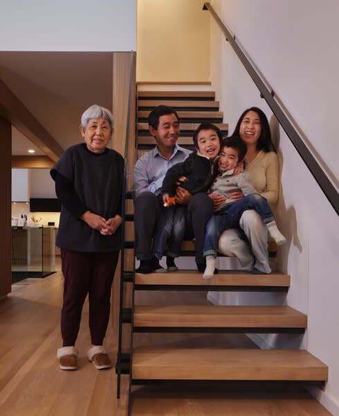 The Nakamuras asked Plum Projects to design a home for their multi-generational household. Kenta's mother lives in the third-floor loft space.