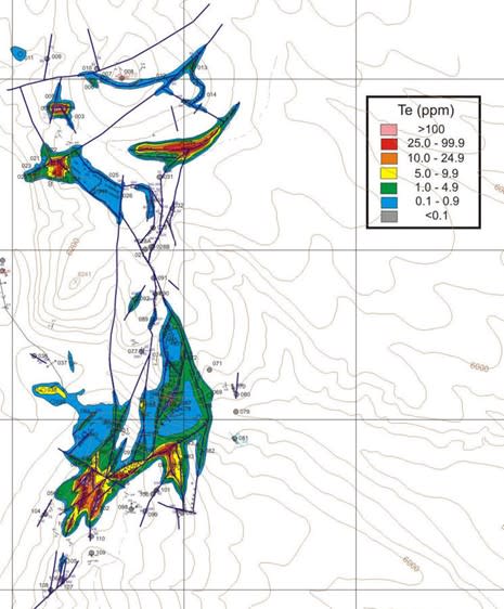 Figure 5. Tellurium rock chip geochemistry, Stag's Leap Target, Gold Jackpot Area