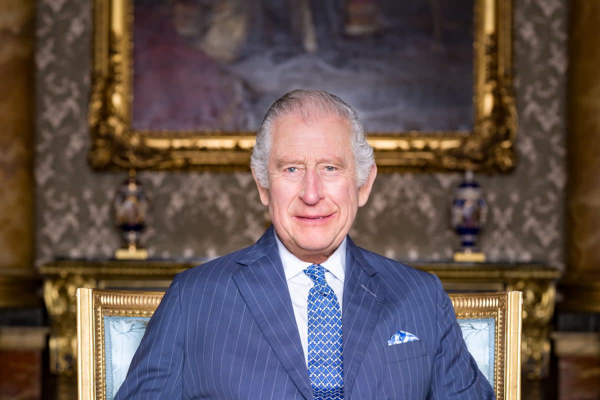 King Charles III in the Blue Drawing Room at Buckingham Palace, ahead of the coronation  (Hugo Burnand / PA Media)