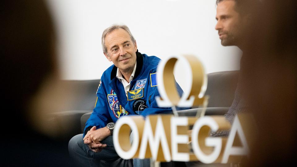 Astronaut Jean-François Clervoy with Omega's head of product management Gregory Kissling