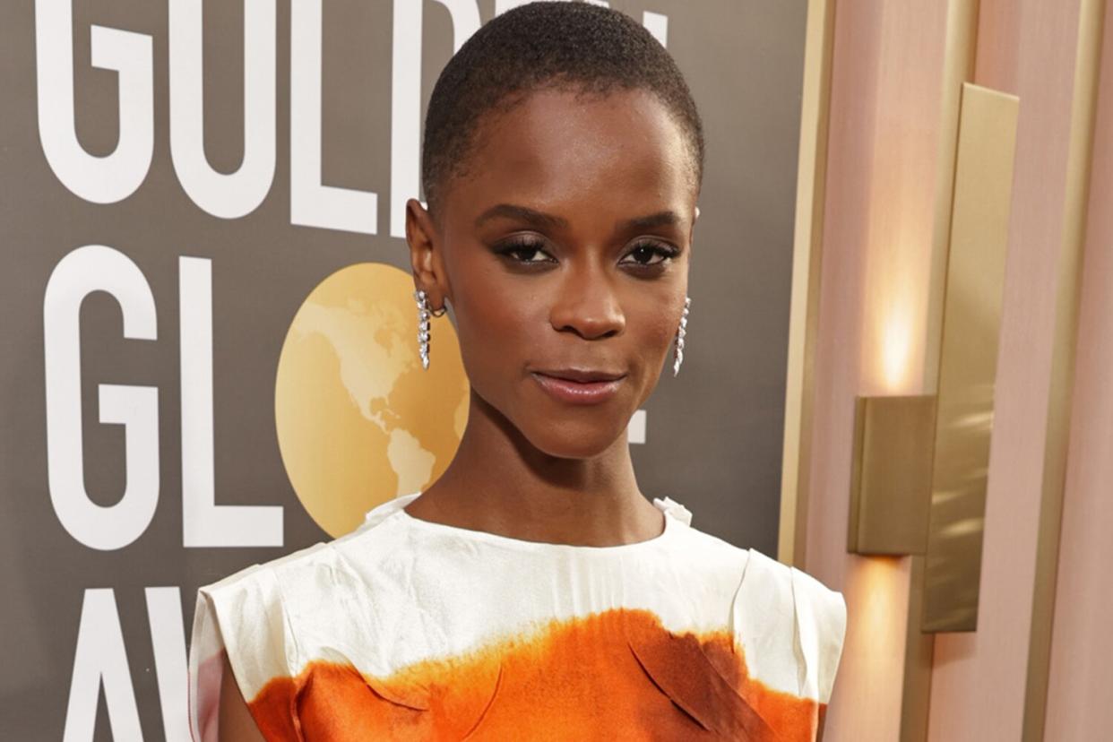 BEVERLY HILLS, CALIFORNIA - JANUARY 10: 80th Annual GOLDEN GLOBE AWARDS -- Pictured: Letitia Wright arrives at the 80th Annual Golden Globe Awards held at the Beverly Hilton Hotel on January 10, 2023 in Beverly Hills, California. -- (Photo by Todd Williamson/NBC/NBC via Getty Images)