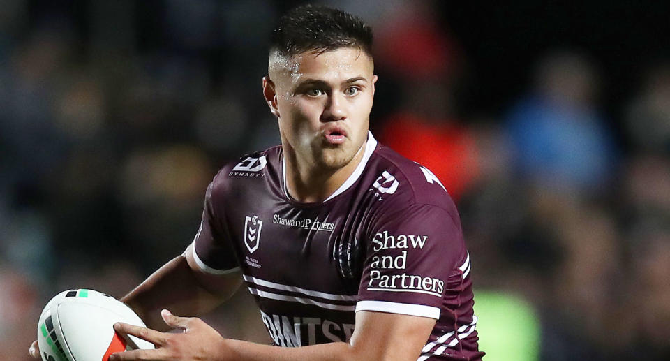 Seen here, Josh Schuster playing for Manly in the NRL.