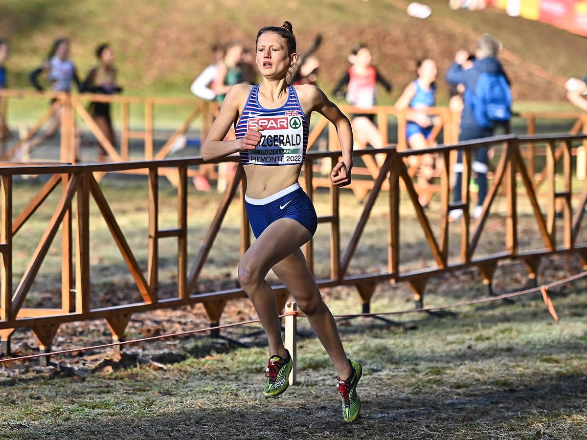 Innes Fitzgerald competing in the U20 women’s 4,000m in Turin, Italy (Sportsfile via Getty Images)