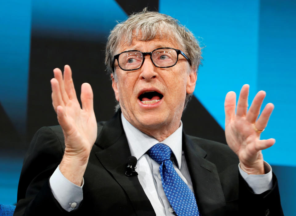 Bill Gates, Co-Chair of Bill & Melinda Gates Foundation, gestures as he speaks during the World Economic Forum (WEF) annual meeting in Davos, Switzerland, January 22, 2019. REUTERS/Arnd Wiegmann