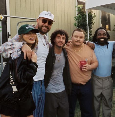 <p>Sean Hutchinson/Instagram</p> (L-R) Taylor Swift, Travis Kelce, Evan Winiker, Sean Hutchinson and Zem Audu