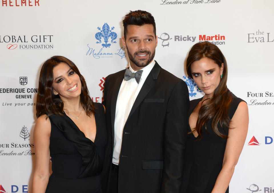 Eva Longoria, Ricky Martin and Victoria Beckham arriving at the 5th Annual Global Gift Gala charity event at The Four Seasons Hotel, London.

