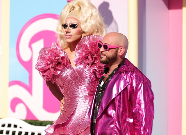 <p>Christopher Polk/WWD/Getty</p> Trixie Mattel and David Silver at the premiere of "Barbie" on July 9, 2023 in Los Angeles, California.