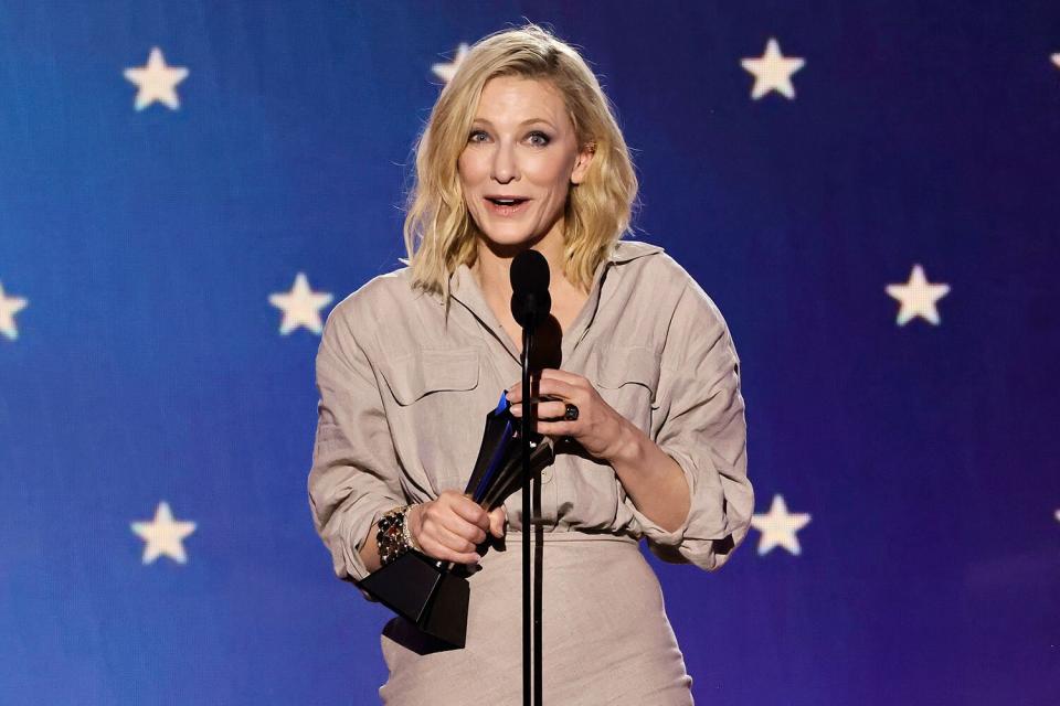 LOS ANGELES, CALIFORNIA - JANUARY 15: Cate Blanchett accepts the Best Actress award for "Tár" onstage during the 28th Annual Critics Choice Awards at Fairmont Century Plaza on January 15, 2023 in Los Angeles, California. (Photo by Kevin Winter/Getty Images for Critics Choice Association)