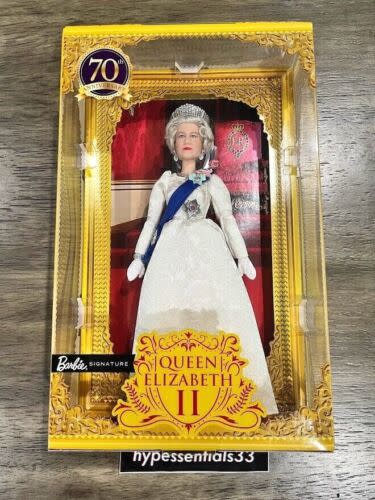 A picture of a Barbie representing The Queen being sold on eBay.