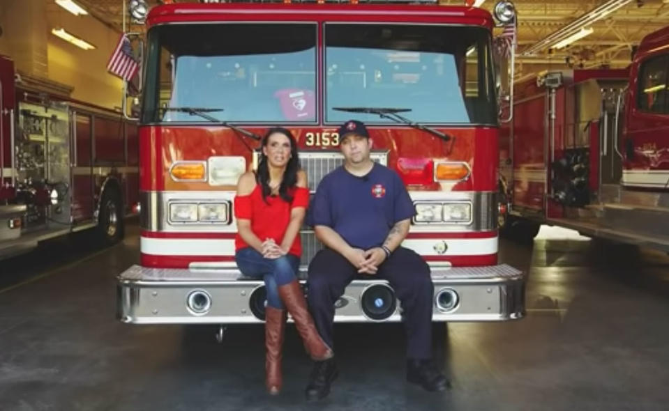 Jeremy Bourasa and his bride Krista, of Minnesota, were tying the knot earlier this month at the St Paul Park fire station where he works when he had to leave to fight a housefire. Source: KARE11