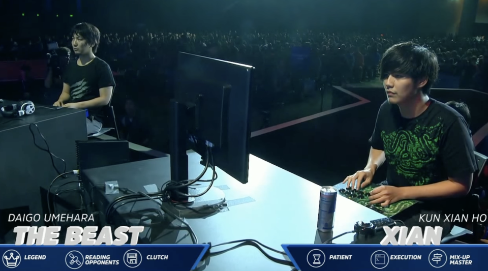 A screenshot of a Capcom Pro Tour tournament in 2015 featuring Xian and Daigo.