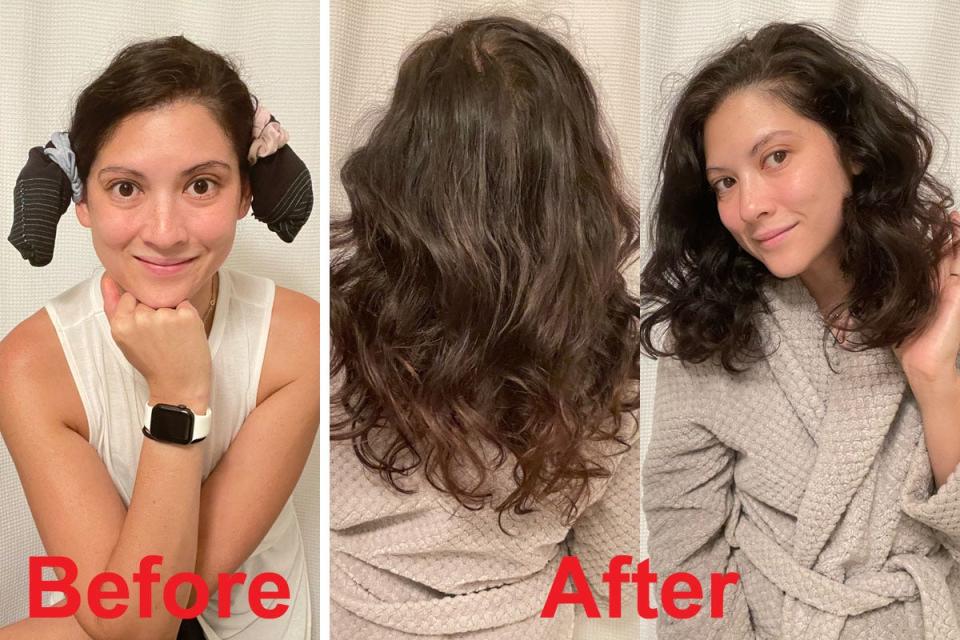 the sock and chopstick heatless curls method