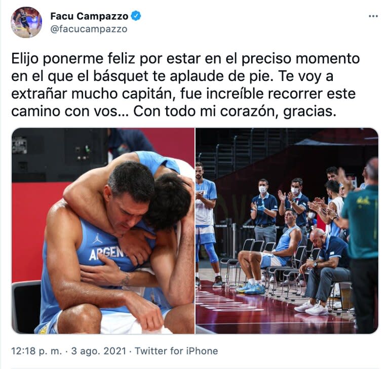 El mensaje de despedida de Campazzo a Luis Scola cuando el capitán se retiró del seleccionado argentino.