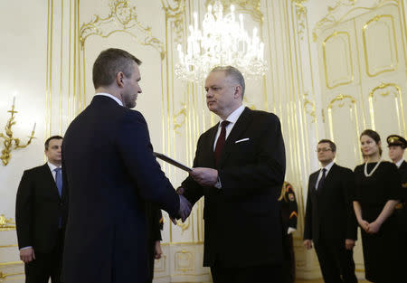 Slovak President Andrej Kiska appoints new Prime Minister Peter Pellegrini in Bratislava, Slovakia, March 22, 2018. REUTERS/David W Cerny