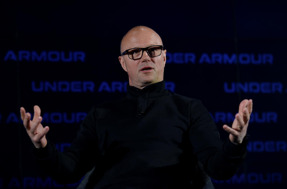 Patrik Frisk, recently appointed Chief Executive Officer Of Under Armour, speaks at the 2020 Under Armour Human Performance Summit on January 14, 2020 in Baltimore, Maryland. (Photo by OLIVIER DOULIERY / AFP) (Photo by OLIVIER DOULIERY/AFP via Getty Images)