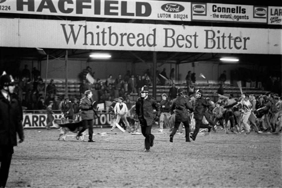 Millwall fans riot, fighting pitched battles with the police, match against Luton  (Photo by PA Images via Getty Images)