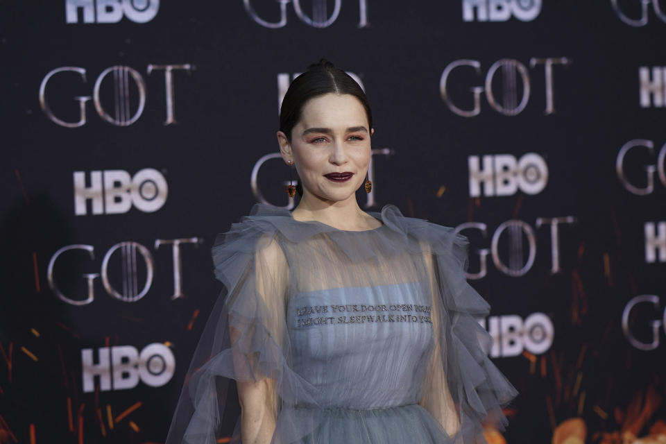 Photo by: John Nacion/STAR MAX/IPx 2019 4/3/19 Emilia Clarke at the season 8 premiere of "Game Of Thrones" in New York City. (NYC)
