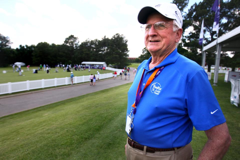 Charles Speed, shown here in 2015, has been volunteering at the Memphis golf tournament since 1960. What keeps Speed volunteering? "I still like it," says Speed, who likes to keep up with his fellow volunteers, "I like the camaraderie, and some people you may see only once a year. It's also for a good cause, it's for the children of St. Jude, you can't forget about the kids."