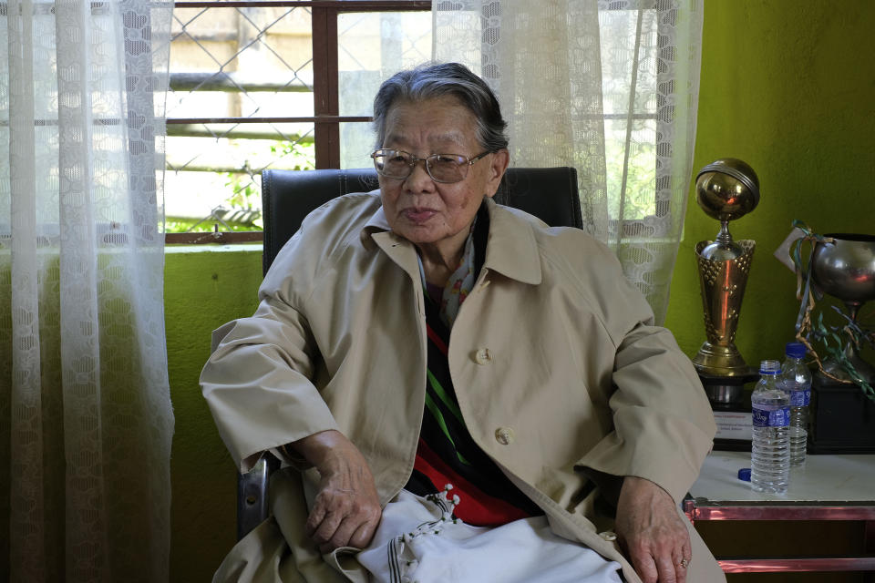 Adinno Phizo, 90, sits for a photograph during celebrations marking the Nagas' Declaration of Independence in Chedema, in the northeastern Indian state of Nagaland, Sunday, Aug. 14, 2022. The Nagas - an indigenous people inhabiting several northeastern Indian states and across the border in Myanmar - marked the 75th anniversary of their declaration of independence on Sunday. "When the British were leaving, we expressed our desire to be a free people," said Adinno. (AP Photo/Yirmiyan Arthur)