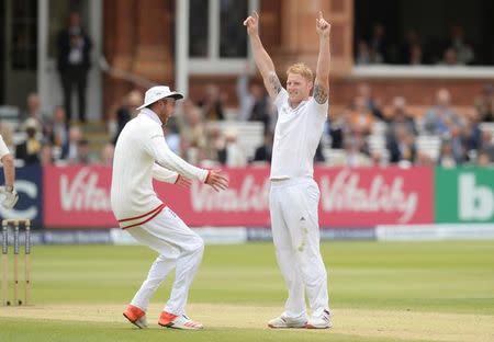 Cricket - England v New Zealand - Investec Test Series First Test - Lord's - 25/5/15 England's Ben Stokes celebrates with Stuart Broad after dismissing New Zealand's Kane Williamson (not pictured) Action Images via Reuters / Philip Brown Livepic