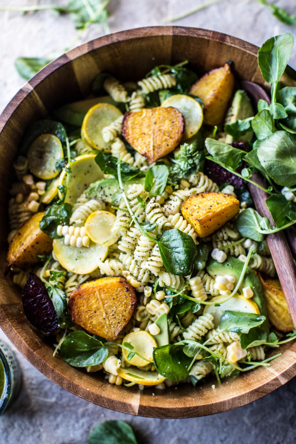 Here's a surefire way to make a salad delicious: just add pasta. Recipe: Goat Cheese, Beet, and Basil Pasta Salad 