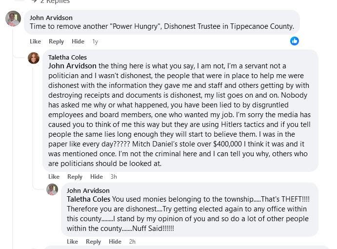 A Facebook profile titled Taletha Coles began posting Monday in readers comments on a story published May 2, 2022. The Taletha Coles profile continued posting on Thursday, hours after she pleaded guilty.