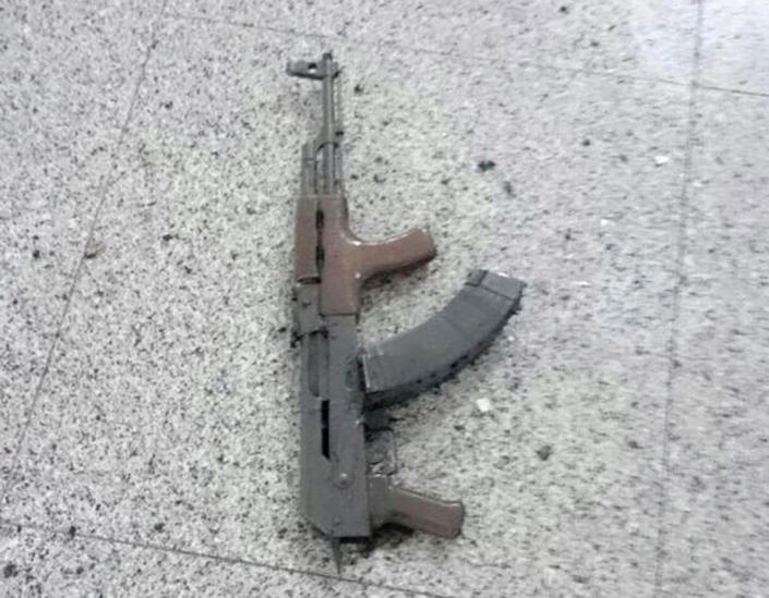 <p>A weapon is seen on the floor at Ataturk airport after suicide bombers opened fire before blowing themselves up at the entrance, in Istanbul, Turkey June 28, 2016. (Courtesy of 140journo/via Reuters) </p>