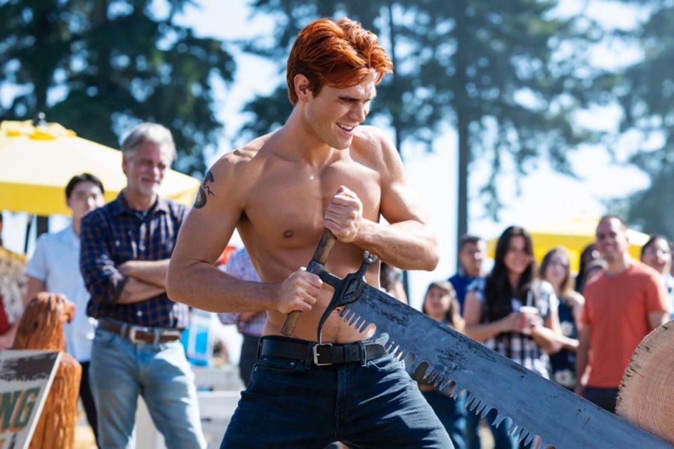 <p>Kailey Schwerman/The CW</p> KJ Apa admits that he struggled with shirtless scenes on Riverdale.