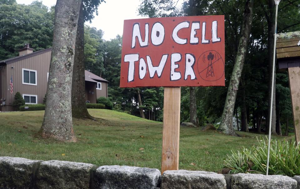 A sign outside a home that is only a couple of hundred feet away from a proposed cell tower on Walton Drive in Mahopac Aug. 19, 2020.