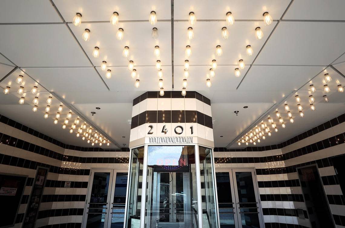 The original ticket booth welcomes patrons into the newly renovated Isis Theatre on Tuesday, August 9, 2022, in the Fort Worth Stockyards.