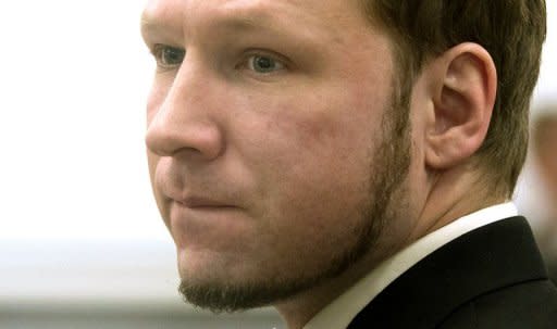 Norwegian right-wing extremist Anders Behring Breivik arrives at the courtroom in Oslo on Friday for the final day of his trial