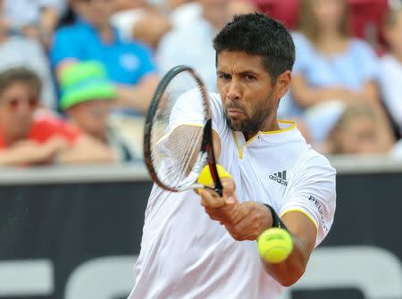 Fernando Verdasco of Spain in action in the semifinal match against David Ferrer, also of Spain, during the ATP tennis tournament Swedish Open in Bastad, Sweden July 22, 2017. TT News Agency/Adam Ihse via REUTERS
