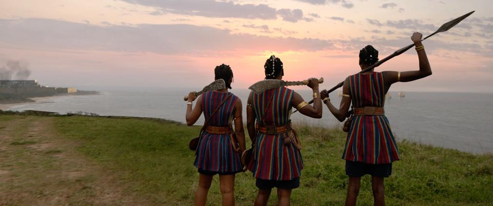 Thuso Mbedu, Viola Davis, and Shelia Atim as Agojie warriors in 'The Woman King'<span class="copyright">Ilze Kitshoff—Sony Pictures Entertainment</span>