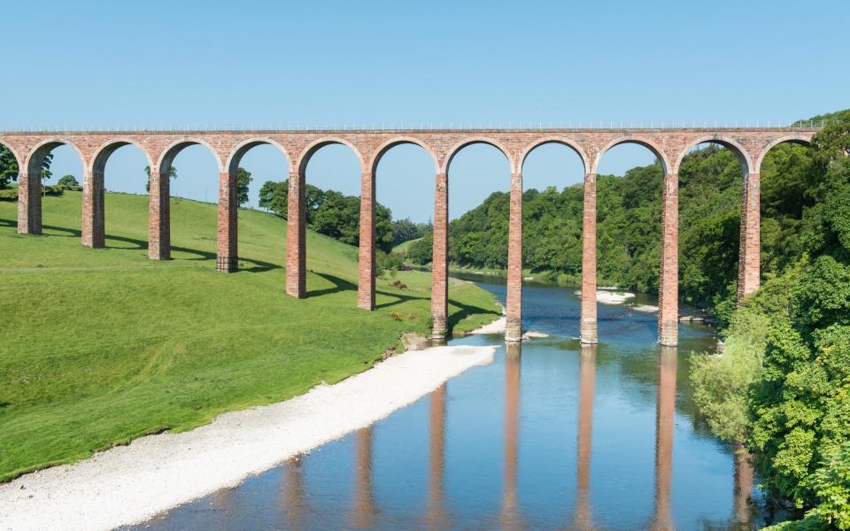Leaderfoot Viaduct, a disused railway viaduct over the River Tweed near Melrose in the Scottish Borders