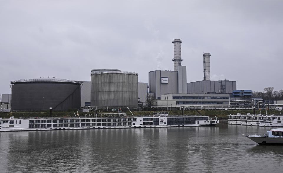 RheinEnergie's Niehl combined heat and power plant in the Niehl district of Cologne, which is fired with natural gas, supplies central Cologne with district heating, among other things in Cologne, Germany, Thursday, March 31, 2022. The German government said Wednesday it was triggering the early warning level for gas supplies amid concerns that Russia could cut off supplies unless it is paid in rubles. (AP Photo/Martin Meissner)