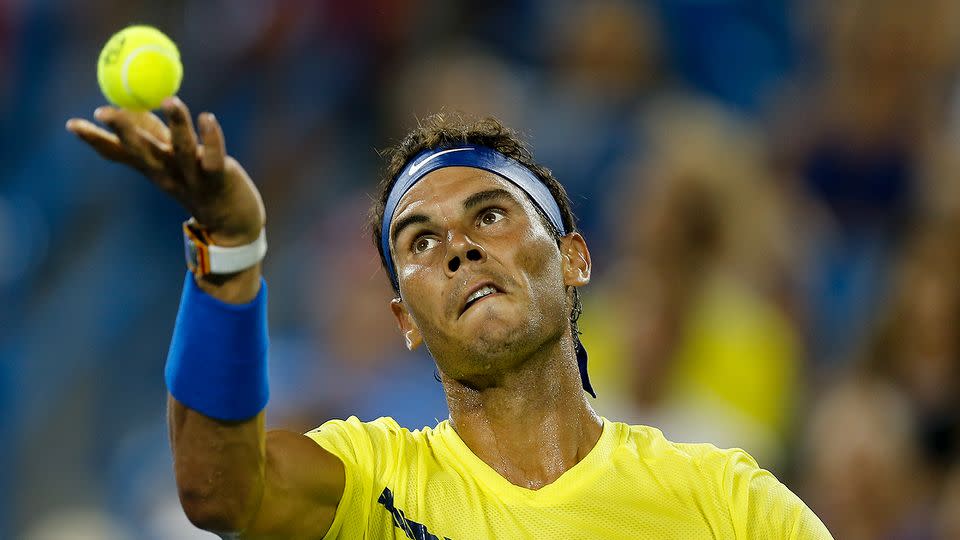 Nadal focuses intensely on the ball when serving. Pic: Getty